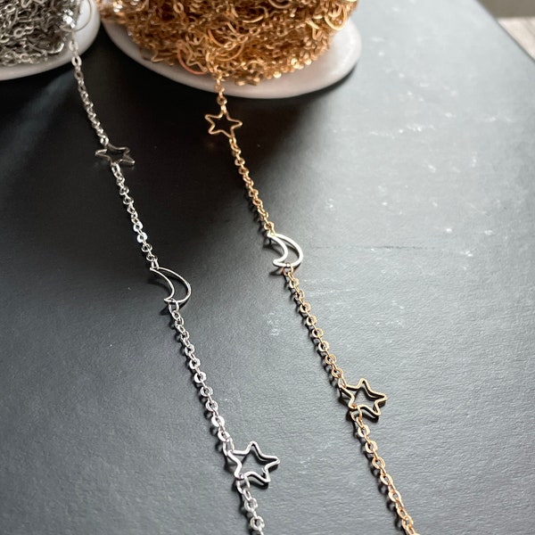 Star Moon Chains - Fournitures de fabrication de bijoux de bricolage - Gold Silver Star Moon Link Chains Wholesale Bulk Chain