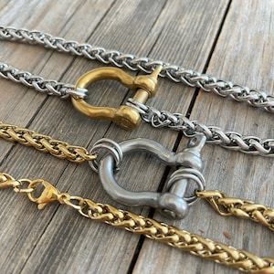 Horseshoe Shackle Stainless Steel Bracelet - No Fade No Tarnish Chunky Silver Gold Bold Punk Jewelry - Statement Piece - Carabiner Two Tone