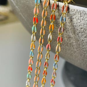 Enamel Chains in Fall Colors By The Foot for Permanent Jewelry Making - 18k Gold Warm Orange Hues - Wholesale Bulk Rolo Chain