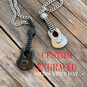 Guitar Urn Necklace for Him - Custom Engraved Cremation Memorial Jewelry for Ashes - Stainless Steel