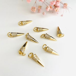 5 Horn Charms Gold No Tarnish Stainless Steel CZ Horns image 1