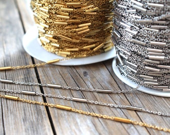 Gold and Silver Tube Chain Stainless Steel - Gold Silver Wholesale Bulk Chain - DIY Permanent Jewelry Making Chain