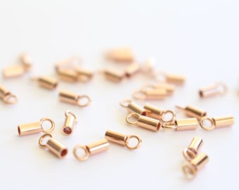 Crimp Tube Rose Gold Filled , Crimps with Loop for up to 1.5mm Chains, 10 Units