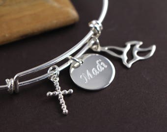 Confirmation Gift - Sponsor Gifts for Girls - Personalized Confirmation Bracelet Engraved with Name and Date - 925 Sterling Silver