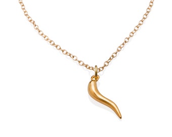 Italian Horn Necklace Gold for Women , Bridesmaid Jewelry , Wedding Gift , Cornicello, Cornetto