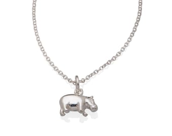 Hippo Necklace - Hippo Charm 925 Sterling Silver - Hippopotamus Pendant - Hippopotamus Necklace