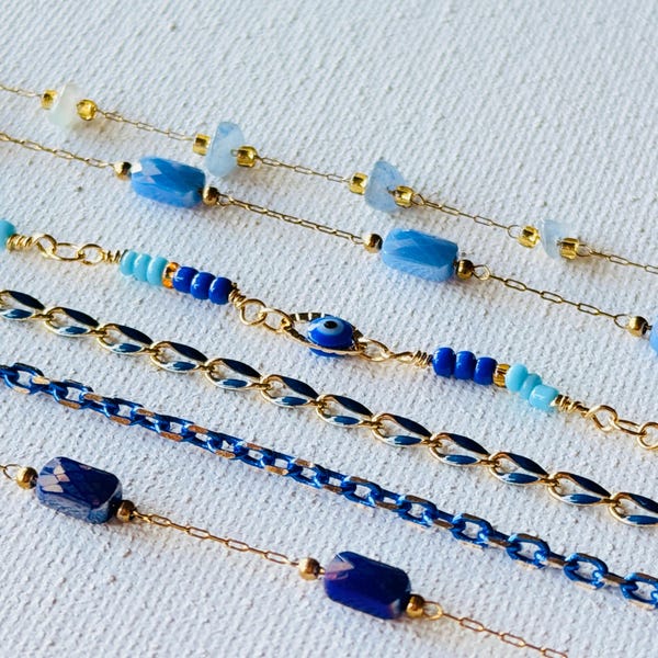 Blue Enamel Chains for Permanent Jewelry Creations - Wholesale Unfinished Stainless Steel Chain 3 Feet