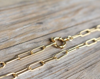 Gold Chain Choker Necklace - Paperclip Chain Necklace - Elongated Rectangle Chain Necklace - Chunky Gold Chain Link Necklace