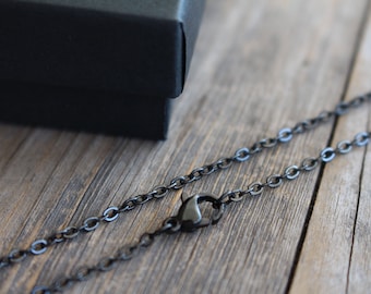 Black Cable Chain Necklaces with Lobster Clasp - Various Lengths - Wholesale Stainless Steel Chains