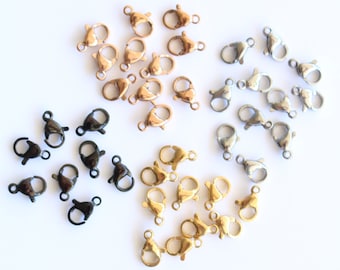 Lobster Closures Clasps - 18k Gold , - 25 closures - Rose Gold , Black over Stainless Steel - -Various Sizes and Quantities