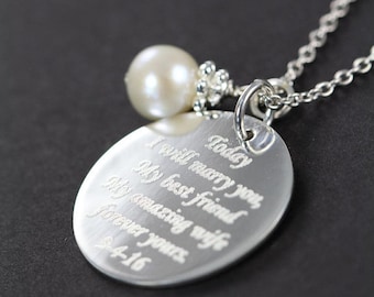 Wedding Gift for the Bride from Groom Personalized Engraved Pendant Necklace, 925 Sterling Silver Jewelry