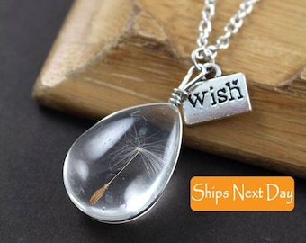 Dandelion Seed Necklace - Layering Necklace - Pressed Flower Jewelry , Wish , Nature , Unique Jewelry Gift  Real Flower Pendant Necklace