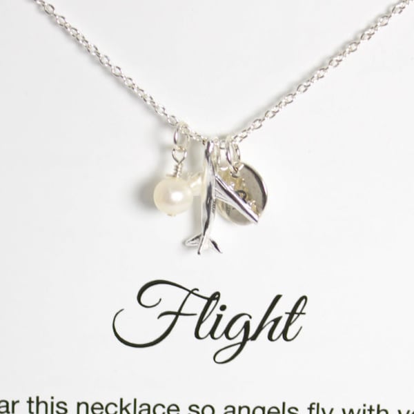 Flight Attendant Gifts Personalized Airplane Necklace and Card - 925 Sterling Silver Jewelry