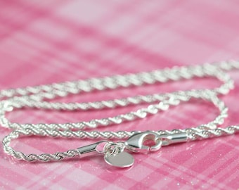 5 Wholesale Rope Chain Necklaces Sterling Silver and Rhodium Plated , 2 mm Thickness , 16 18 20 22 24 inches
