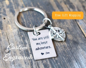 Anniversary Gift for Him - Keyring for Him with Compass Charm - Personalized Keyring - Boyfriend Gift