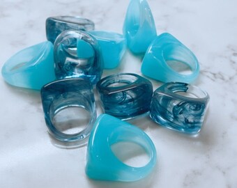 Blue Acrylic Resin Rings - Ice Blue and Turquoise - Color Ring Accessory Gift - Blue Ring - Pop Of Color - Resin Ring For Her