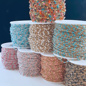 Permanent Jewelry Enamel Ball Chain - Satellite Bead Chain Silver 18k Gold - Blue Black White Pink Multi Turquoise - Wholesale Bulk Chain