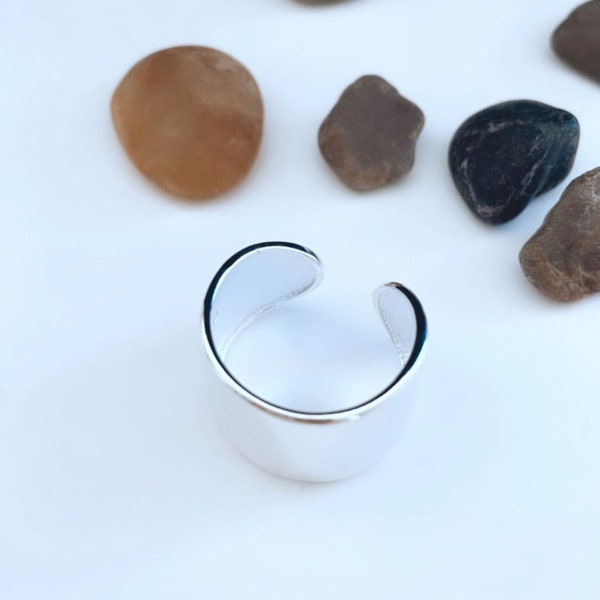 Silver Ring - Unisex Ring - Modern Minimalistic Wide Chunky Ring - Silver Plated