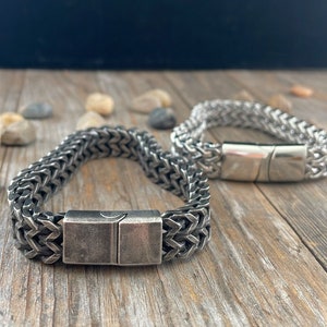 Tarnish Free Mens Bracelet Silver Black - Waterproof Hypoallergenic Stainless Steel - Custom Engraved - Personalized Jewelry - Birthday Gift