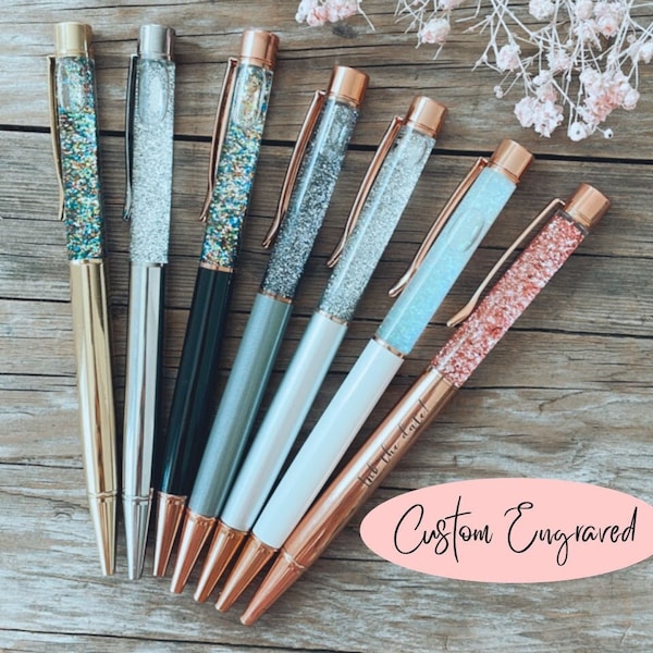 Personalized Custom Engraved Pen Rose Gold - Bridesmaids Gifts - Pink Glitter Pen - Various Colors Everyday Pesonalised Gift