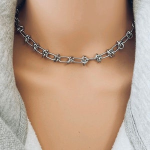 Nicht-Trübung Stacheldraht Choker Unisex Halskette in Gold und Silber Edelstahl-Knoten-Ketten-Halskette Punk Industrial Statement-Halskette