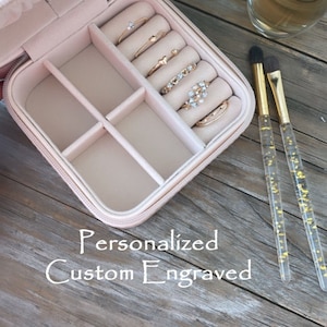 Personalized Jewelry Box Organizer Pink with Custom Engraved Zipper Pull - Custom Gift Idea for her daughter or Wife or Mom