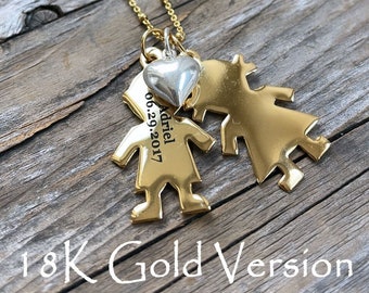 Jewelry for Mom Gold Mothers Day Necklace Custom Engraved , Boy Girl Charms 925 Sterling Silver 18K Gold Filled Gift for Mom - Gold Version