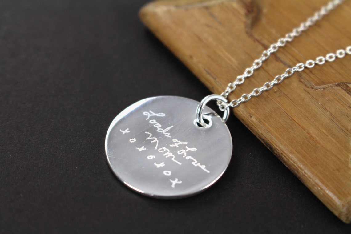 Engraved Handwriting Jewelry Pendant Necklace 925 Sterling Etsy
