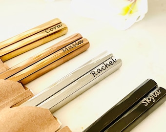 Personalized Chopsticks Birthday Gift Stainless Steel - Custom Laser Engraved Set - Sushi and Foodie