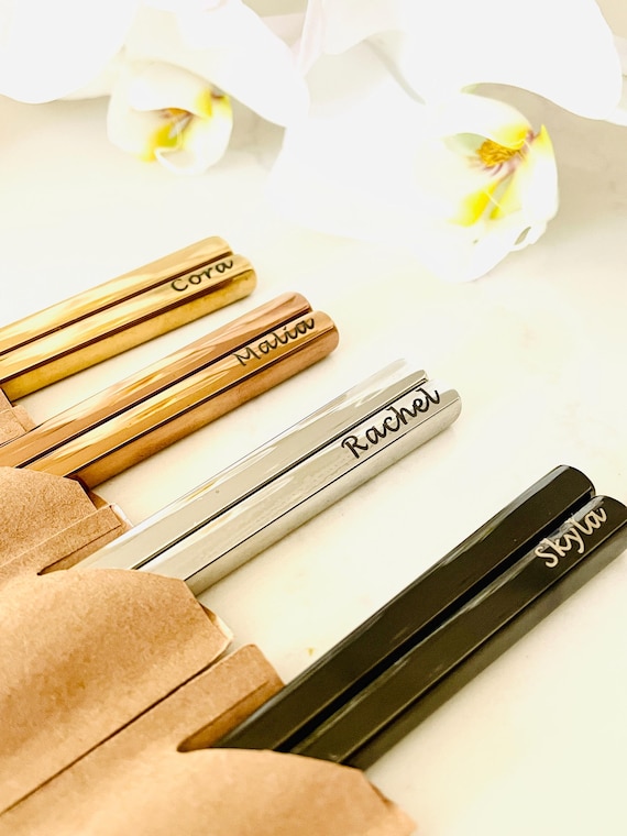 Personalized Chopsticks Birthday Gift Stainless Steel - Custom Laser Engraved Set - Sushi and Foodie