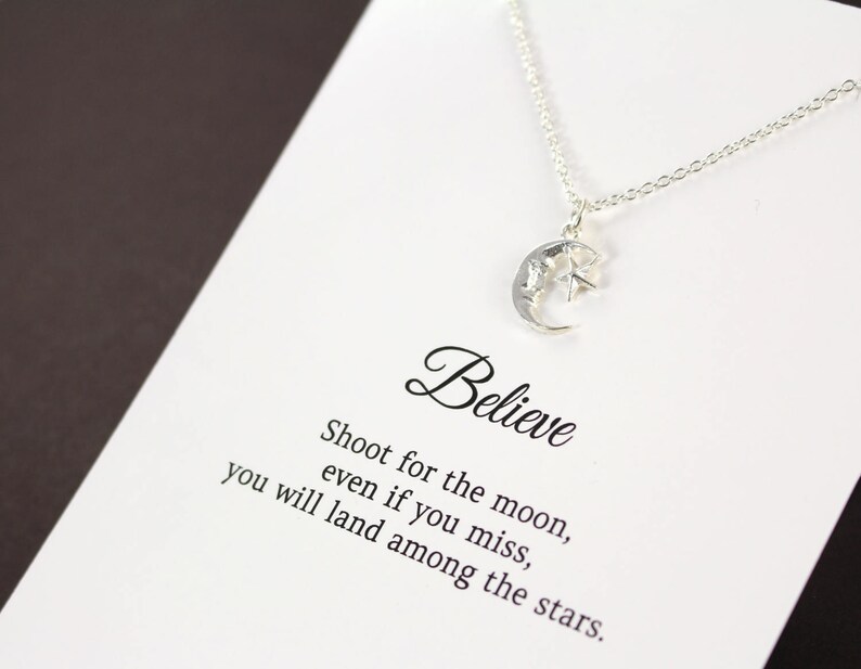 Shoot for the Moon Necklace Inspirational Quote Graduation - Etsy