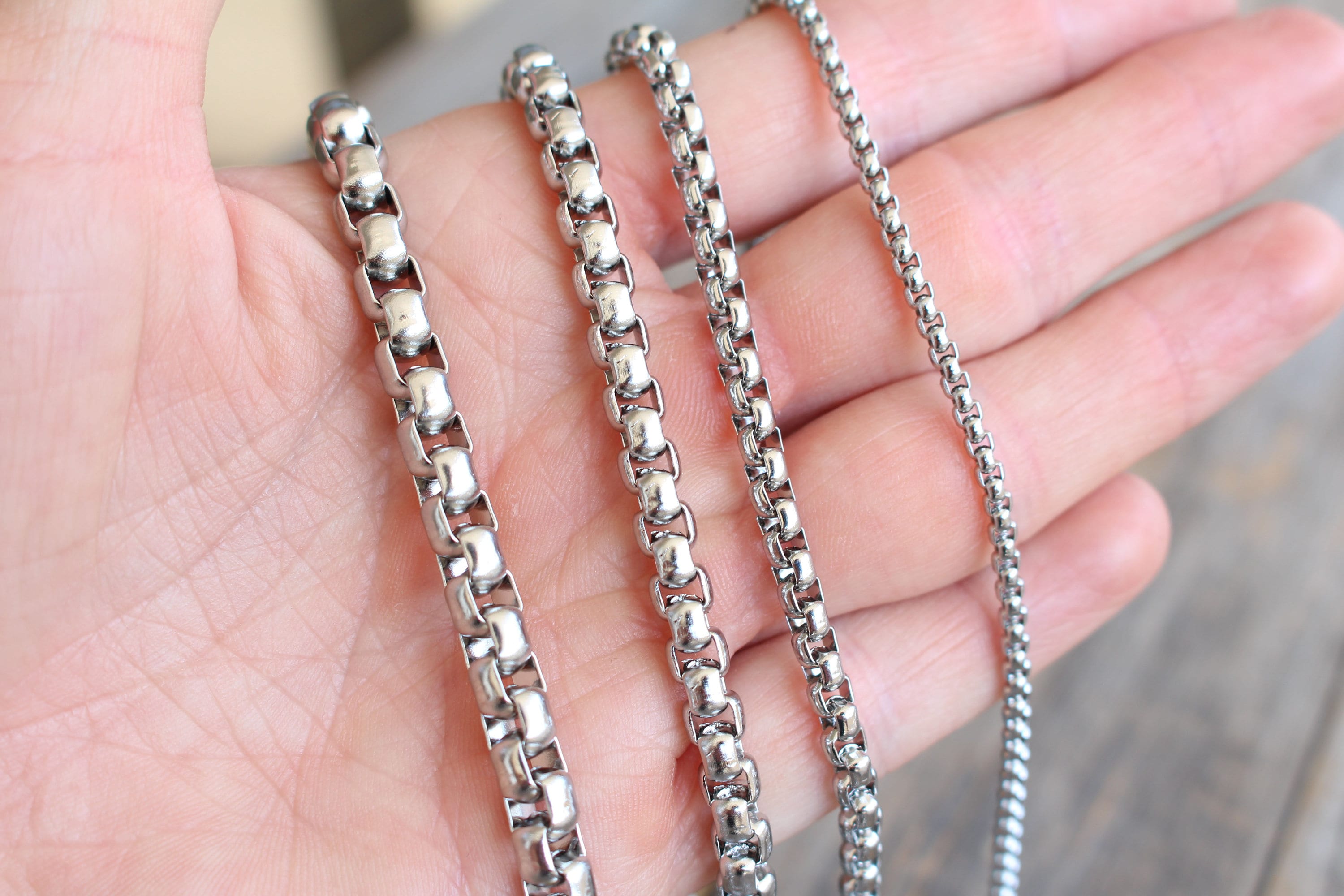 Silver Stainless Steel Necklace - Tarnish Free Waterproof - Birthday Gift - 2.5mm 4mm 5mm 6mm Thickness , 16 18 20 22 24 26 28 30 inches