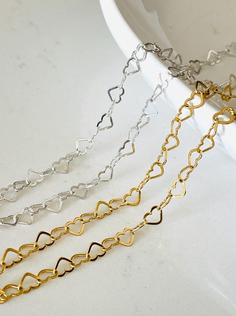 Sterling Silver Heart Chain – 18k Gold PVD Plated, DIY Jewelry Making ...