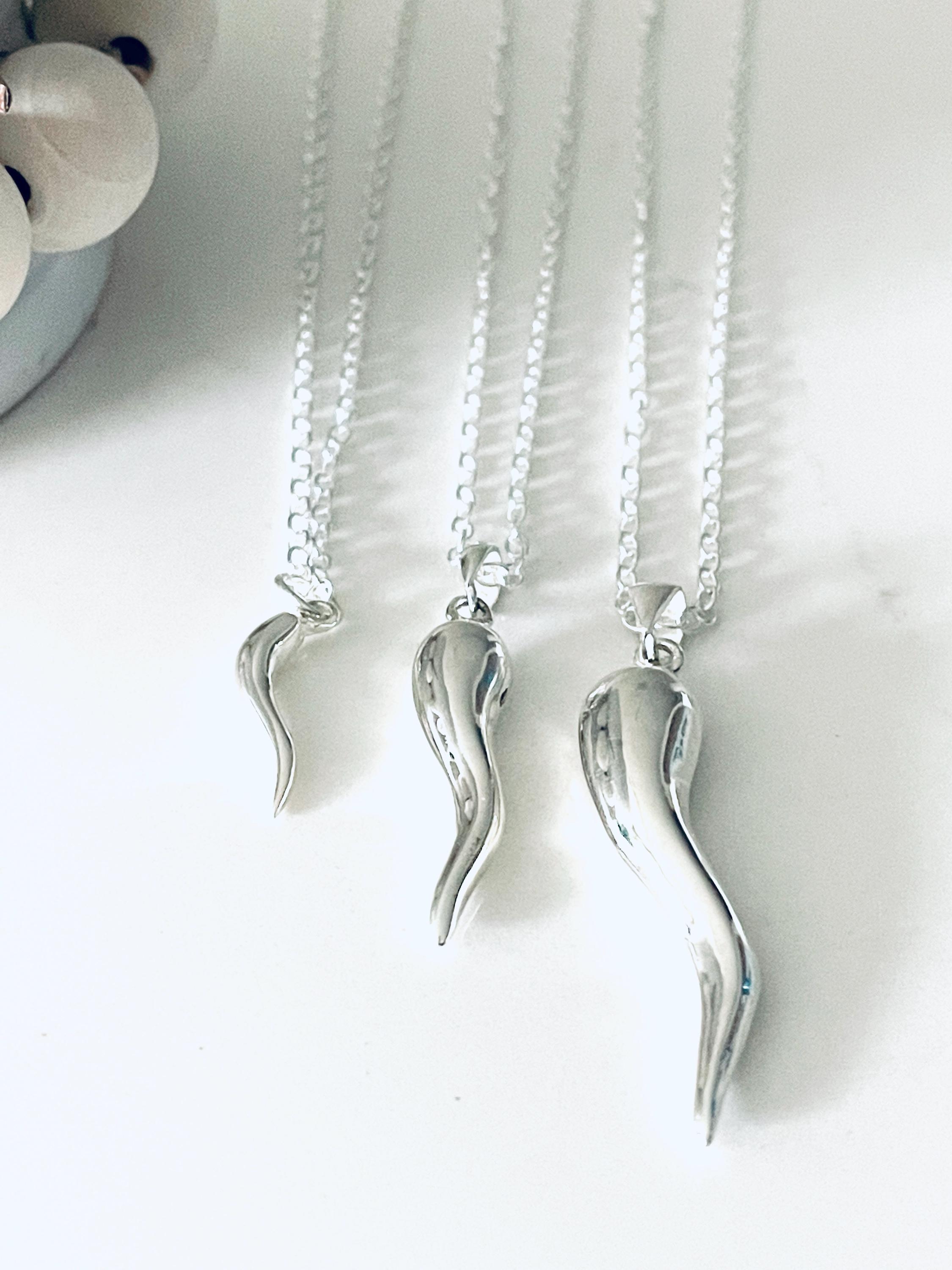 Sterling Silver Italian Horn Necklace – Good Luck Cornetto Charm