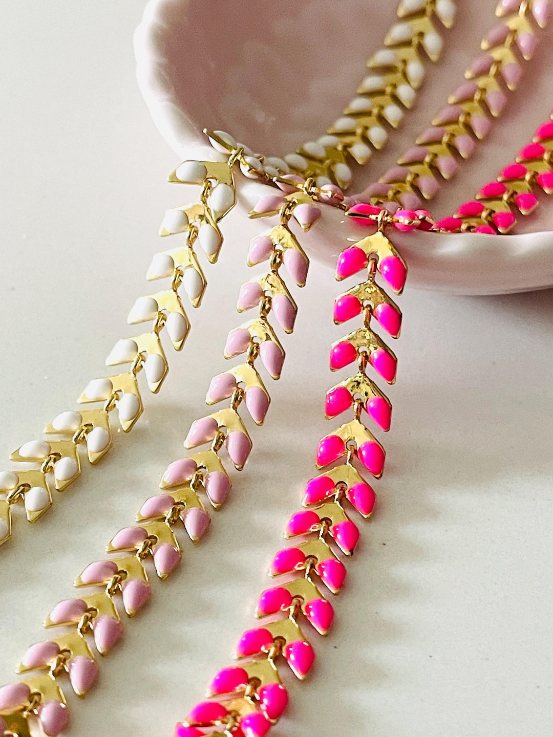 Enamel Chevron Link Chain – Pink, Hot Pink, White, Gold Plated (sold by ...