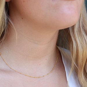 18k Gold Satellite Chain Necklace - Birthday Gift for Her - Dainty Satellite Ball Chain - Elevated Sweetheart Gift -  Layering Necklace