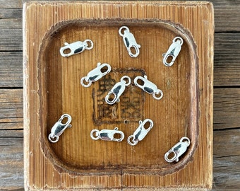 Rectangle Lobster Clasp , Lobster Claw Clasp Closures 10 units 10 mm - Spring Ring Clasp - 925 Sterling Silver - Bulk Closures