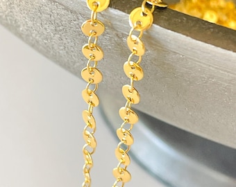 Cadena de lentejuelas con monedas de oro de 18 quilates (4 mm) para hacer joyas.