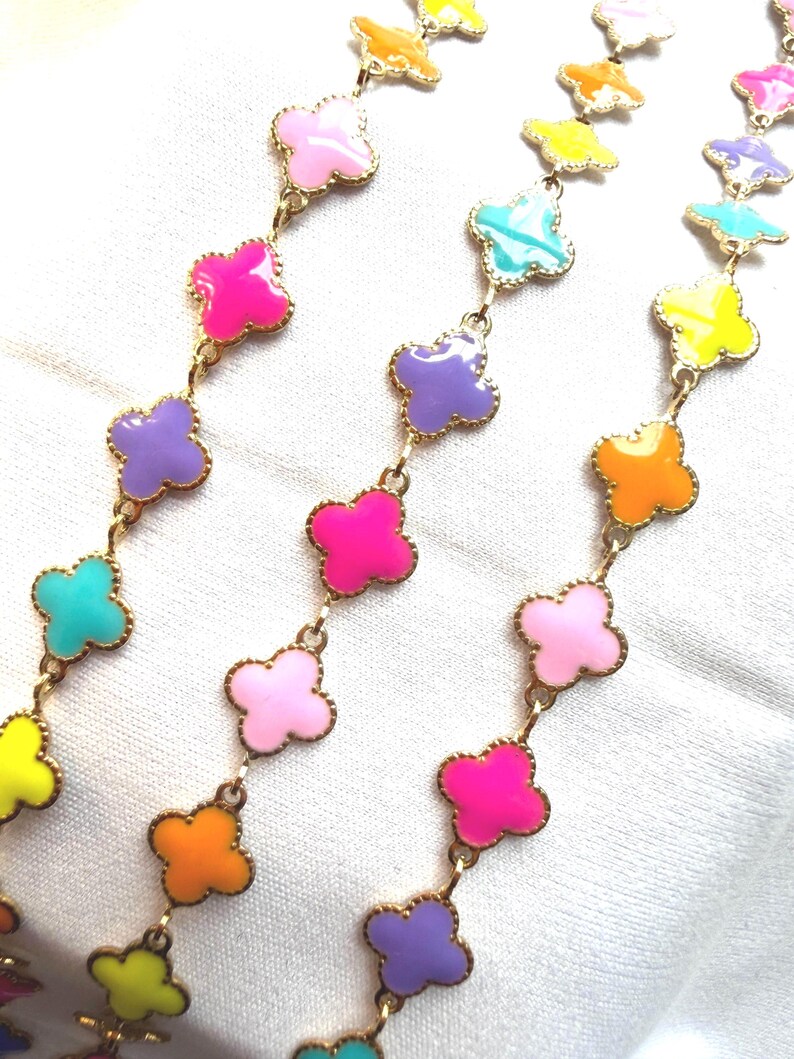 Neon Enamel Clover Chain – 18k Gold & Silver Finished, Permanent ...
