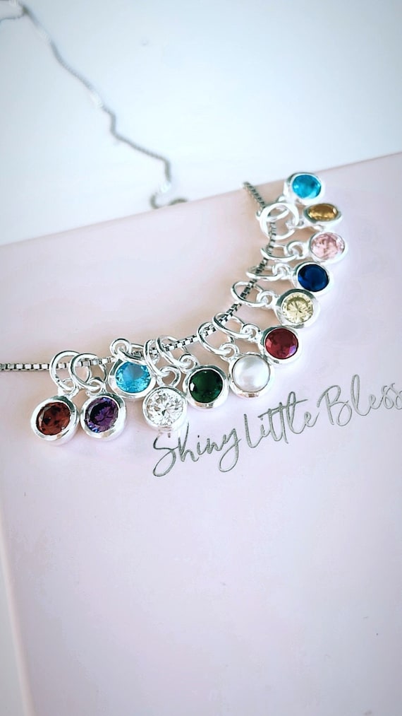 Birthstone Crystal Charm 6mm SOLID Sterling SILVER - For Bracelet Necklace - Gift for Moms Girls