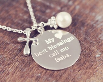 Personalized Grandma Necklace Gift Engraved My Blessings Call Me Grandma Pendant 925 Sterling Silver