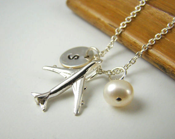 Initial Necklace Christmas gift personalized airline stewardess Best Flight Attendant Ever airplane airplanes airline hostess