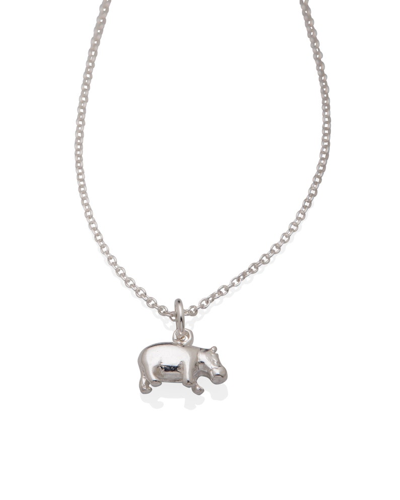 Hippo Necklace Hippo Charm 925 Sterling Silver Hippopotamus Pendant Hippopotamus Necklace image 1