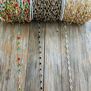 Crystal Bead Chain Gold Black Clear Multi Colored Crystal Beads Wholesale Bulk Chain on Spool image 4