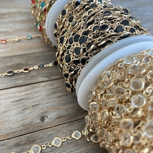 Crystal Bead Chain Gold Black Clear Multi Colored Crystal Beads Wholesale Bulk Chain on Spool image 10