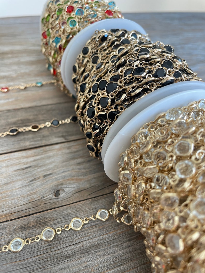 Crystal Bead Chain Gold Black Clear Multi Colored Crystal Beads Wholesale Bulk Chain on Spool image 10