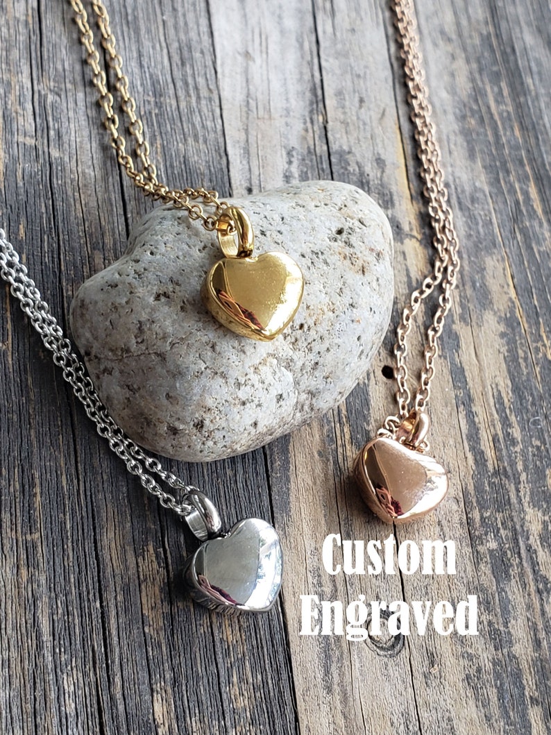 Heart Urn Pendant Necklace Custom Engraved - Cremation Memorial Jewelry - Urn for Human Ashes and Pet Loss 