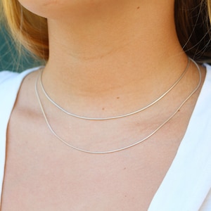 Silver Snake Chain 925 Sterling Layering Necklace - Birthday Gift For Her - 1mm 1.5mm 2mm, Replacement Chain , 12 14 16 18 20 22 24 inches