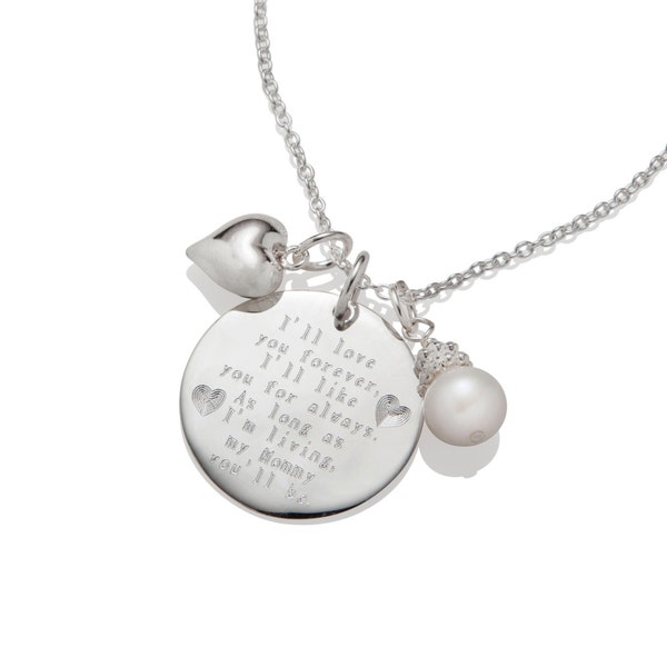 I'll love you forever Poem Pendant, Mothers Day Gift for Mom Jewelry Necklace, 925 Sterling Silver N020 - Gift for Mom - Gift for Wife