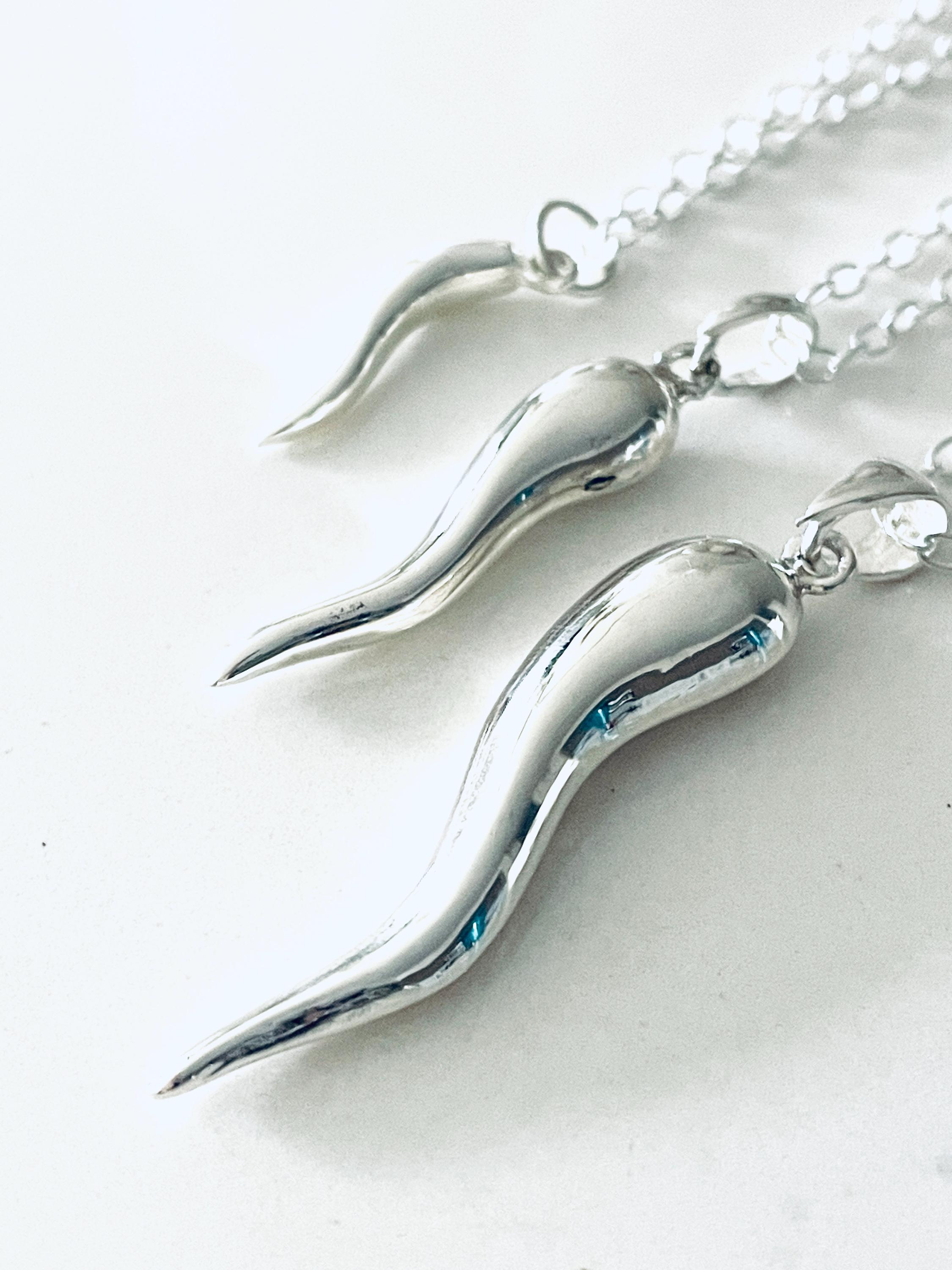 Italian Horn Necklace for Men, 925 Sterling Silver Italian